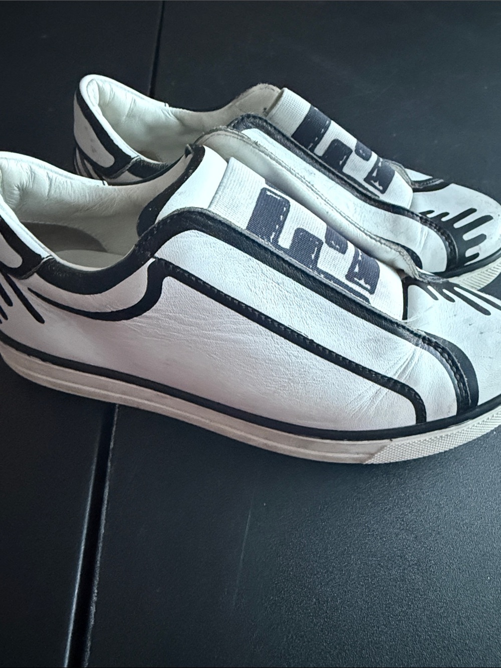 Fendi White and Black Slip-On Kids Sneakers